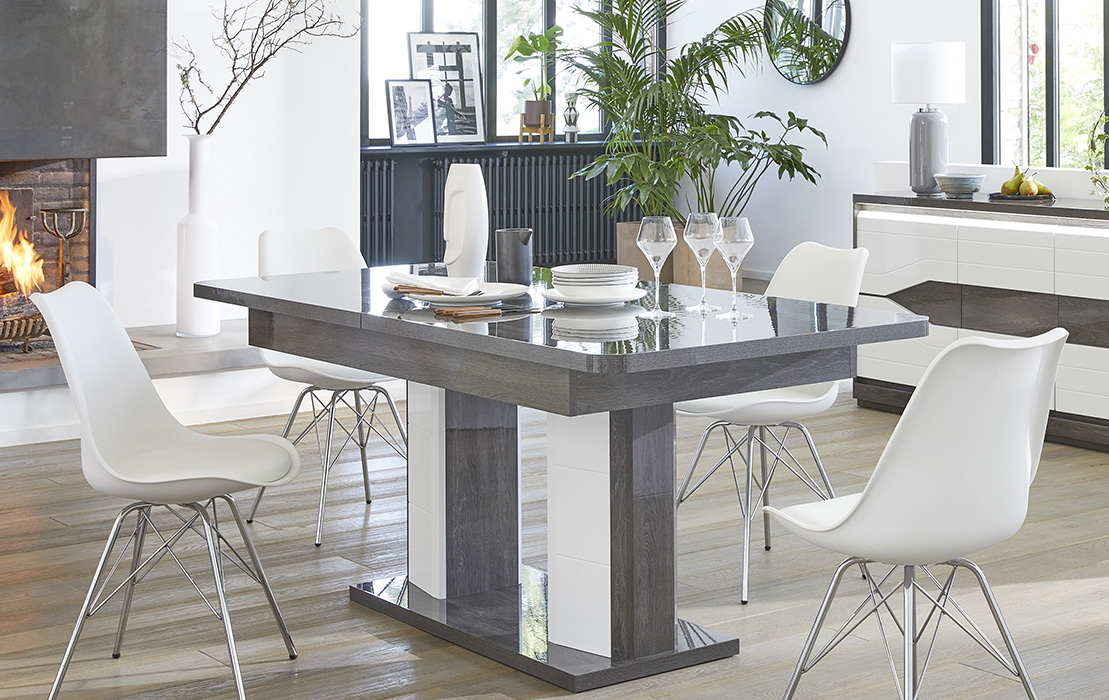 table gris laque blanc moderne